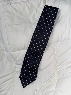 Dudley Stephens Navy Blue Tie with Cream Polka Dots